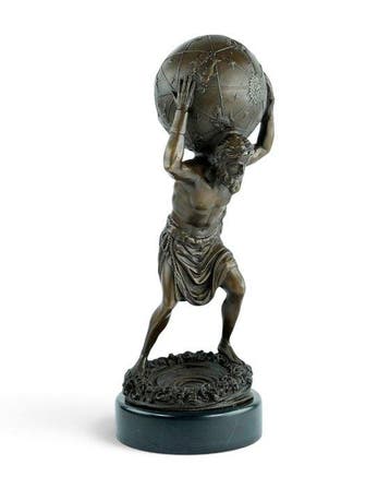 sculptuur, Atlas Holding the World - 31 cm - Brons, Marmer