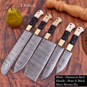 Keukenmes - Chefs knife - Gevouwen staal, bone en zwart, Antiek en Kunst