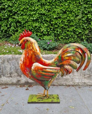 Beeldje - Beeldje - XL colorful Rooster - Metaal, IJzer -