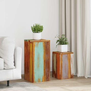 vidaXL Plantenstandaards 2 st massief hergebruikt hout, Tuin en Terras, Verzenden, Nieuw