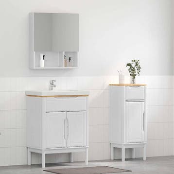 vidaXL Badkamermeubel Set FLORO 2 st Wit Massief vurenhout, Huis en Inrichting, Badkamer | Badkamermeubels, Verzenden, Nieuw