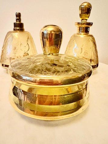 Cosmetische flacon (3) - Goud - Vintage glazen set, Antiek en Kunst