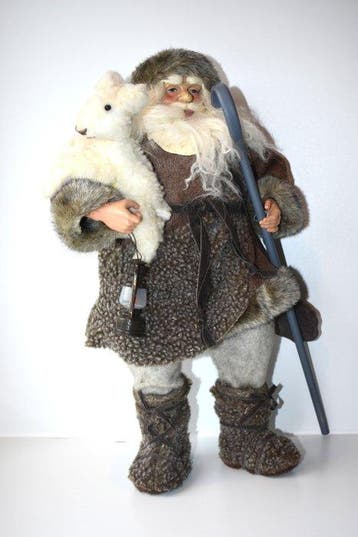 Kerstdecoratie - nostalgische kerstman (45 cm) met schaap ,