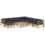 vidaXL 9-delige Loungeset met donkergrijze kussens bamboe, Verzenden, Nieuw, Loungeset