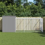 vidaXL Hondenhok met ren 214x457x181 cm staal lichtgrijs, Verzenden, Nieuw