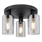 Moderne Plafondlamp zwart smoked glas 3 x E27 fitting Cuba, Verzenden