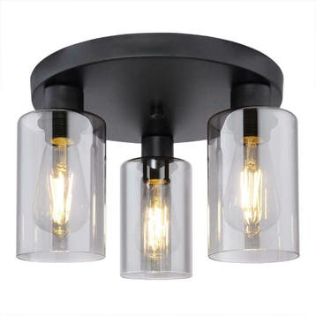 Moderne Plafondlamp zwart smoked glas 3 x E27 fitting Cuba, Verzenden
