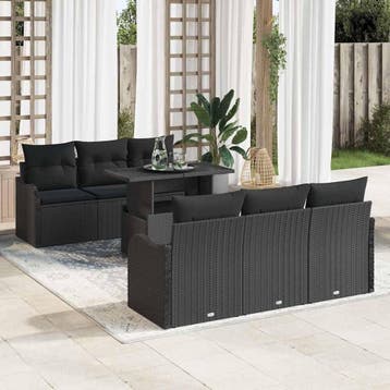 vidaXL Tuinbank Set 7 st Zwart poly rattan, Verzenden, Nieuw