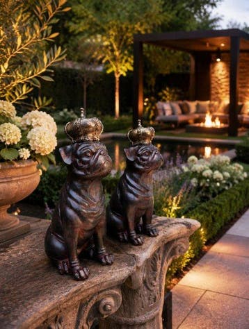 Beeld, 2Pcs Crowned Pug Dogs - 29 cm - Hars - 2026