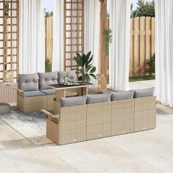 vidaXL Tuinbank Set 8 st Beige [Synthetisch]: Poly Riet, Verzenden