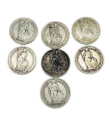 Zwitserland. 1 Franc 6x 1911/1928 (Zonder minimumprijs)