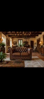 Chesterfield style - Canapé - club - Cuir, Bois - Vintage