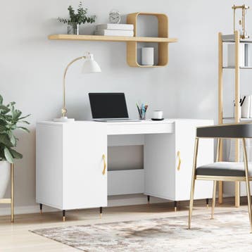 vidaXL Bureau 140x50x75 cm bewerkt hout wit, Verzenden