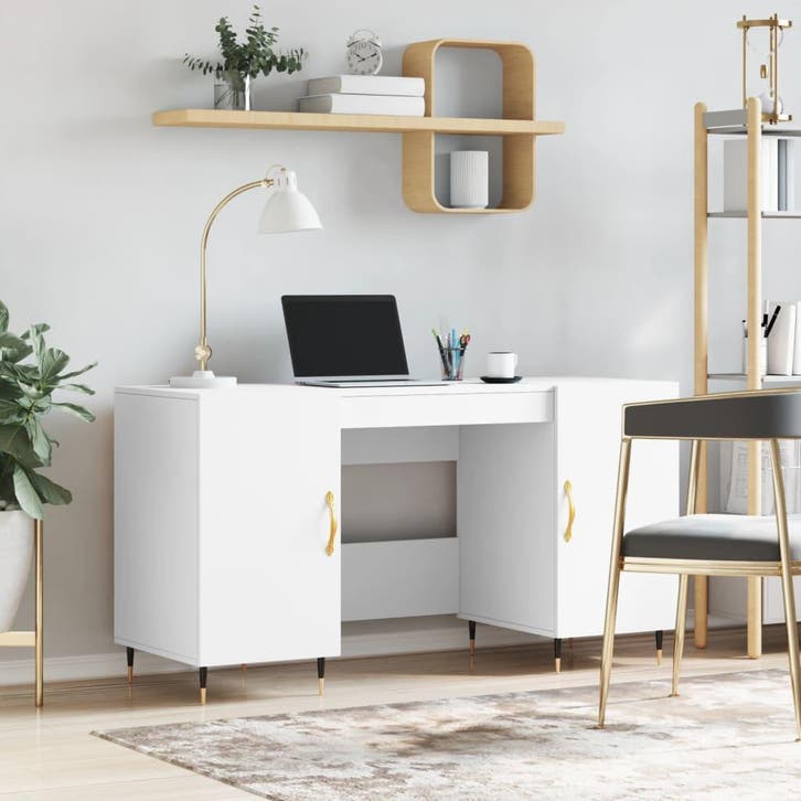 vidaXL Bureau 140x50x75 cm bewerkt hout wit, Maison & Meubles, Bureaux, Envoi