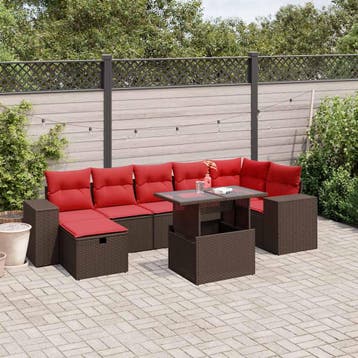 vidaXL 8-delige tuinbankset met kussens, bruin polyrotan, Verzenden, Nieuw