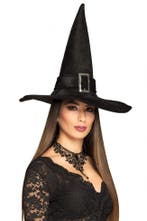 Hoge Heksenhoed Zwart Heks Hoed Fluweel Halloween Band Gesp, Kleding | Dames, Ophalen of Verzenden, Nieuw