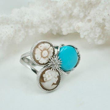 Turquoise - Argent - Bague - TURQUOISE ARIZONA ET CAMÉES