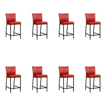 Set van 8 Leren barkrukken Revolt laag - Toledo Red (rood), Nieuw, Leer, Ophalen of Verzenden, 90 cm of meer