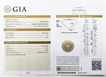 1 pcs Diamant (Natuurlijk) - 1.00 ct - Carré - F - SI1 -, Nieuw