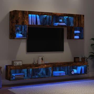 vidaXL 6-delige tv-wandmeubelset met LED bewerkt hout, Verzenden