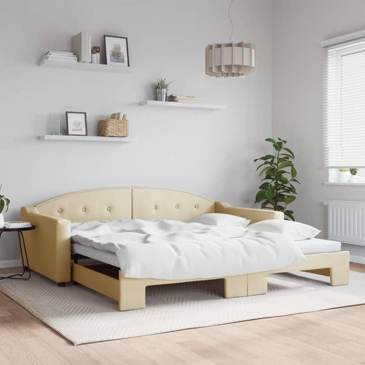 vidaXL Slaapbank met onderschuifbed 100x200 cm stof, Huis en Inrichting, Slaapkamer | Bedden, Nieuw, Verzenden