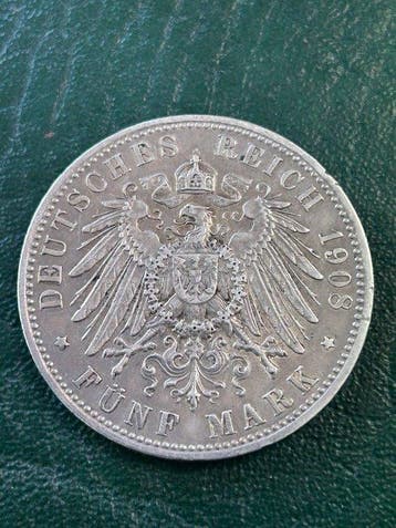 Duitsland, keizerrijk 5 Mark 1908, Bayern (Zonder