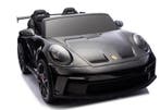 Kinderauto PORSCHE GT3 Zwart 2 pers, Mp4, leder, eva, FM, BT, Ophalen of Verzenden