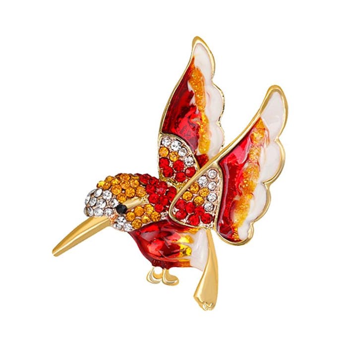 Fako Bijoux - Broche - Vogel - 42x41mm - Goudkleurig - Rood, Handtassen en Accessoires, Broches, Verzenden