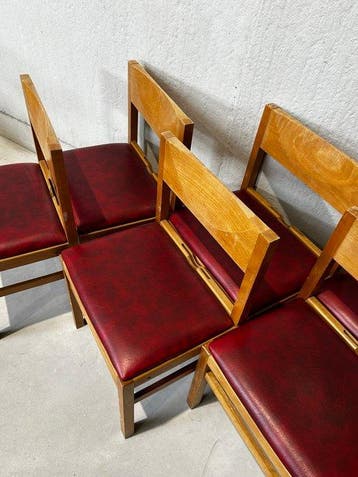 Stoel - Eik - Set van zes mid-century modern eetkamerstoelen
