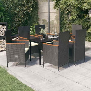 vidaXL 7-delige Tuinset met kussens zwart, Verzenden, Tuinset