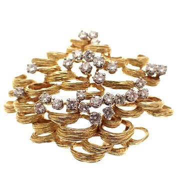 18 krt. Gouden fantasie broche met diamanten ca. 2,00 ct., Ophalen of Verzenden