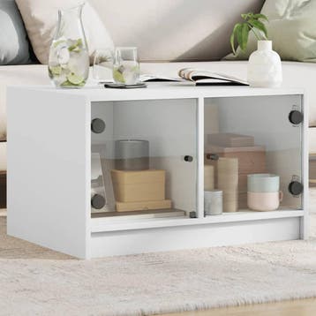 vidaXL Salontafel met glazen deuren 68x50x42 cm wit, Huis en Inrichting, Verzenden, Nieuw