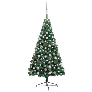vidaXL Kunstkerstboom met verlichting en kerstballen half, Verzenden