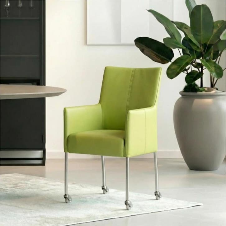 Set van 10 Leren eetkamerstoelen Comfort met wieltjes -, Huis en Inrichting, Stoelen, Nieuw, Leer, Ophalen of Verzenden