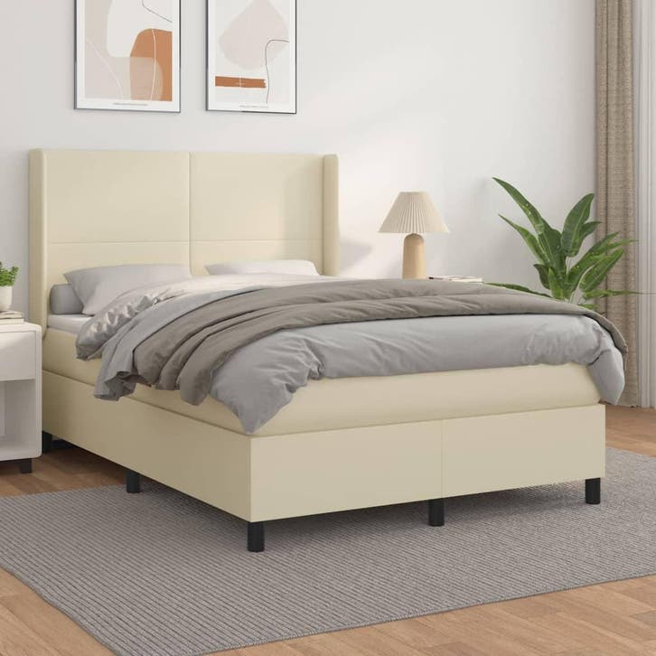 vidaXL Boxspring met matras kunstleer crèmekleurig 140x200, Huis en Inrichting, Slaapkamer | Bedden, Nieuw, Verzenden