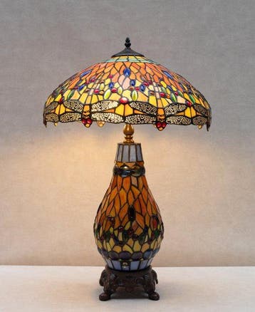 Lamp - Tiffany style - dragonfly - Messing, Glas