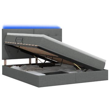 vidaXL LED opbergbed met matras Donkergrijs 160 x 200 cm, Verzenden, Nieuw