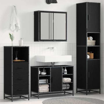 vidaXL Badkamermeubel Set met plank 3 pcs Zwart Eiken, Verzenden