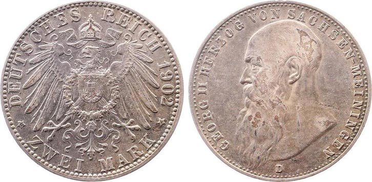 Duitsland 2 Mark 151a 1902 D Georg Ii Sachsen-meiningen l..., Postzegels en Munten, Munten | Europa | Niet-Euromunten, België