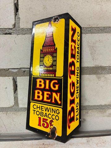 Vintage Big Ben Chewing Tobacco reclamebord – uitstekende, Antiek en Kunst