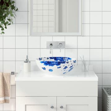 vidaXL Opzetwasbak rond 41x14 cm keramiek wit en blauw, Doe-het-zelf en Bouw, Sanitair, Verzenden, Nieuw