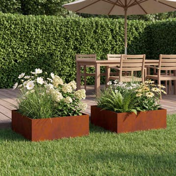 vidaXL Plantenbak 2 st Roestkleurig 60 x 60 x 20 cm weervast, Verzenden, Nieuw