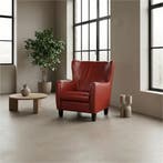 Leren fauteuil Hug - Granada Rouge (rood) - Poten hout, Huis en Inrichting, Fauteuils, Nieuw, Ophalen of Verzenden, 75 tot 100 cm