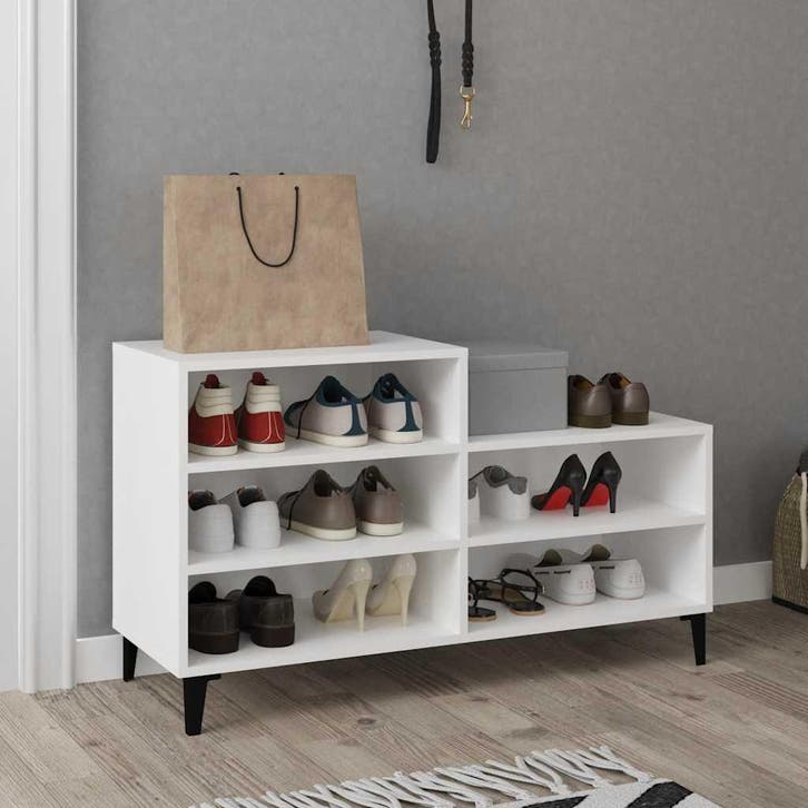 vidaXL Schoenenkast 102x36x60 cm bewerkt hout wit, Maison & Meubles, Armoires | Armoires à chaussures, Envoi