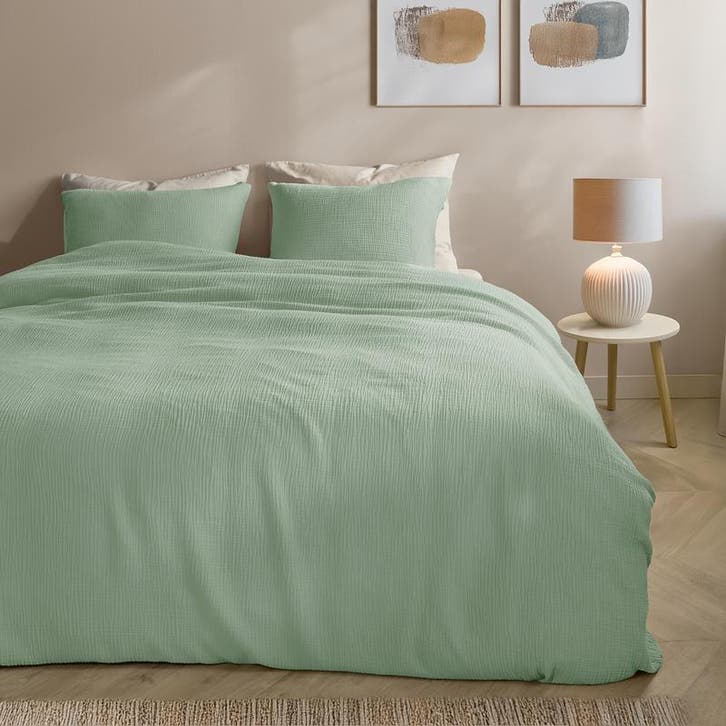 Mousseline dekbedovertrek - groen - 2-persoons | 200 x, Huis en Inrichting, Slaapkamer | Beddengoed, Groen, Nieuw, Verzenden