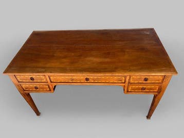 Schrijftafel - Walnoot - Notenhouten bureau met geometrische