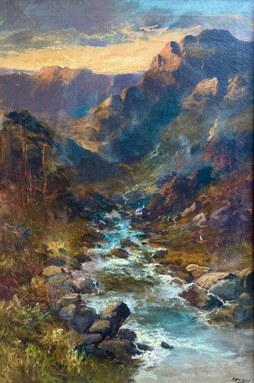 Frank Walters (XIX) - Fast Flowing Stream In The Highlands, Antiek en Kunst, Kunst | Schilderijen | Klassiek