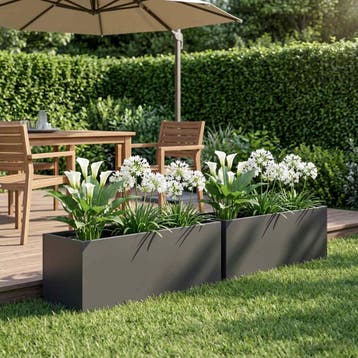 vidaXL Plantenbak 2 st Zwart 40 x 20 x 20 cm Koudgewalst, Tuin en Terras, Verzenden, Nieuw
