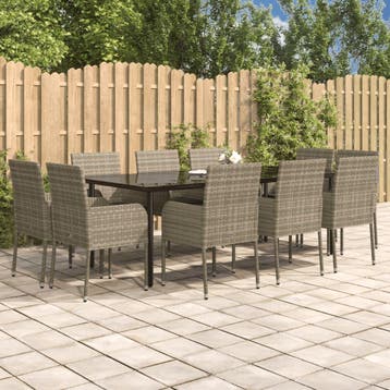 vidaXL 11-delige Tuinset met kussens poly rattan zwart en, Verzenden, Tuinset