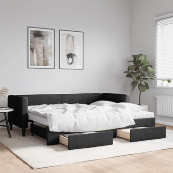 vidaXL Slaapbank met onderschuifbed en lades 80x200 cm stof, Verzenden